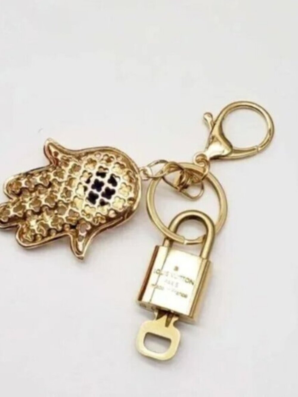 LV Authentic Gold Padlock 🔒 Key Set w/ Unbranded Evil Eye Keychain Charm - Picture 3 of 6